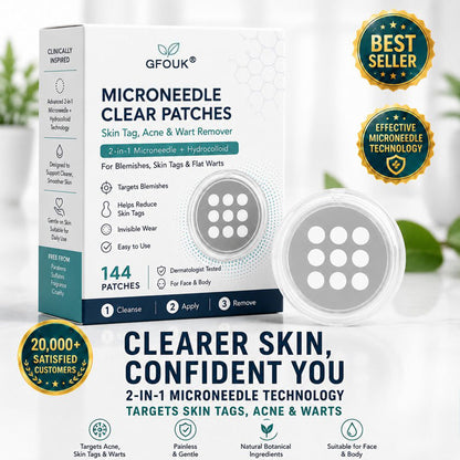 ✨GFOUK® 2-in-1 Microneedle & Hydrocolloid Patch🍀 | Removes raised moles, acne, flat warts, and skin tags | Helps improve wrinkles, scars, and blemishes | Invisible patches for face and body