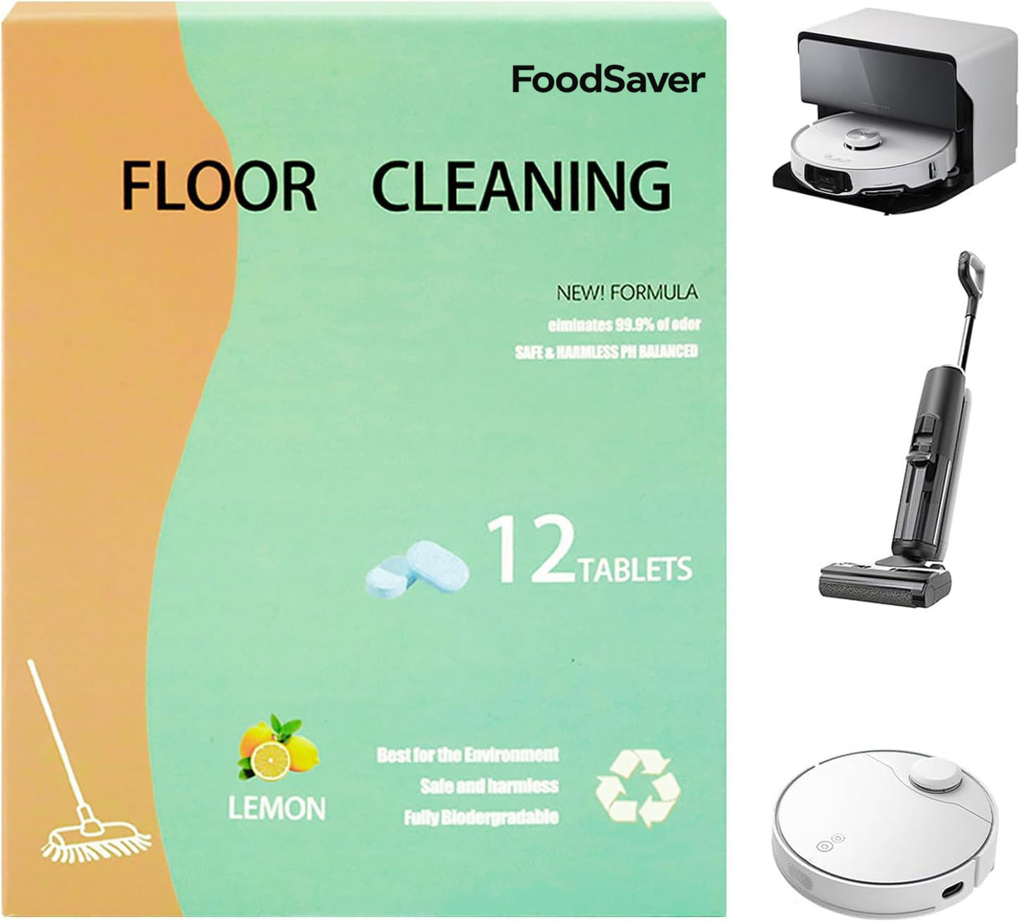 Floor Cleaning Tablets - Safe for Wood Tile Marble Quick Dry No Residue 12 Tablets Lemon Scent