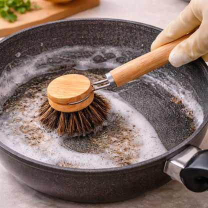 FoodSaver® Replaceable Natural Dish Brush Set – 3 Bristle Types for All Cookware, Eco-Friendly Long Handle Cleaning Brush