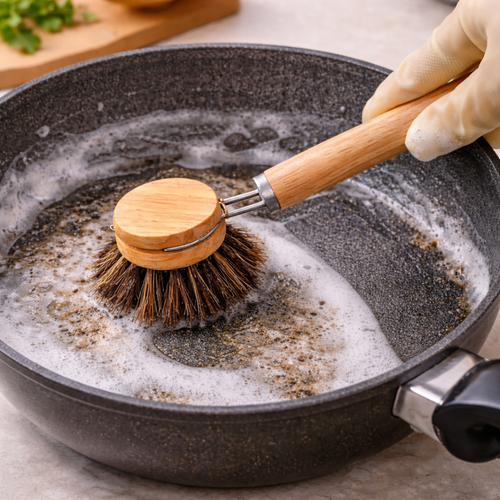 FoodSaver® Replaceable Natural Dish Brush Set – 3 Bristle Types for All Cookware, Eco-Friendly Long Handle Cleaning Brush