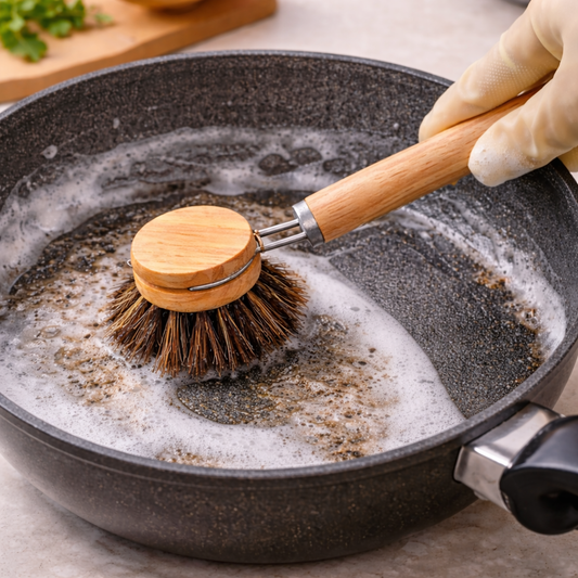 FoodSaver® Replaceable Natural Dish Brush Set – 3 Bristle Types for All Cookware, Eco-Friendly Long Handle Cleaning Brush
