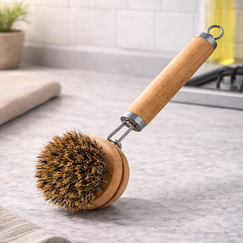 FoodSaver® Replaceable Natural Dish Brush Set – 3 Bristle Types for All Cookware, Eco-Friendly Long Handle Cleaning Brush