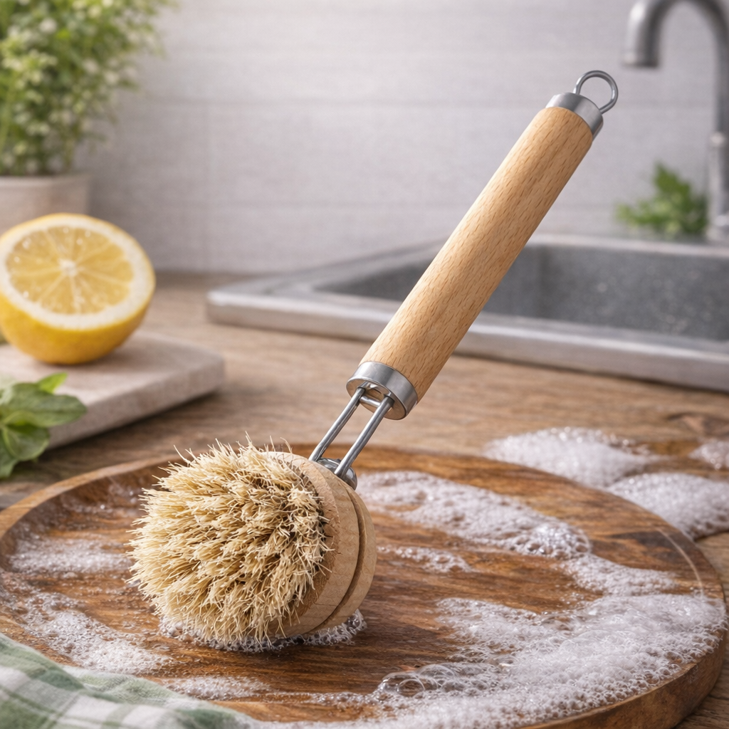 FoodSaver® Replaceable Natural Dish Brush Set – 3 Bristle Types for All Cookware, Eco-Friendly Long Handle Cleaning Brush
