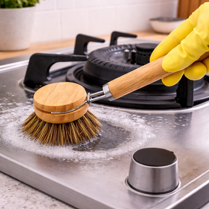 FoodSaver® Replaceable Natural Dish Brush Set – 3 Bristle Types for All Cookware, Eco-Friendly Long Handle Cleaning Brush