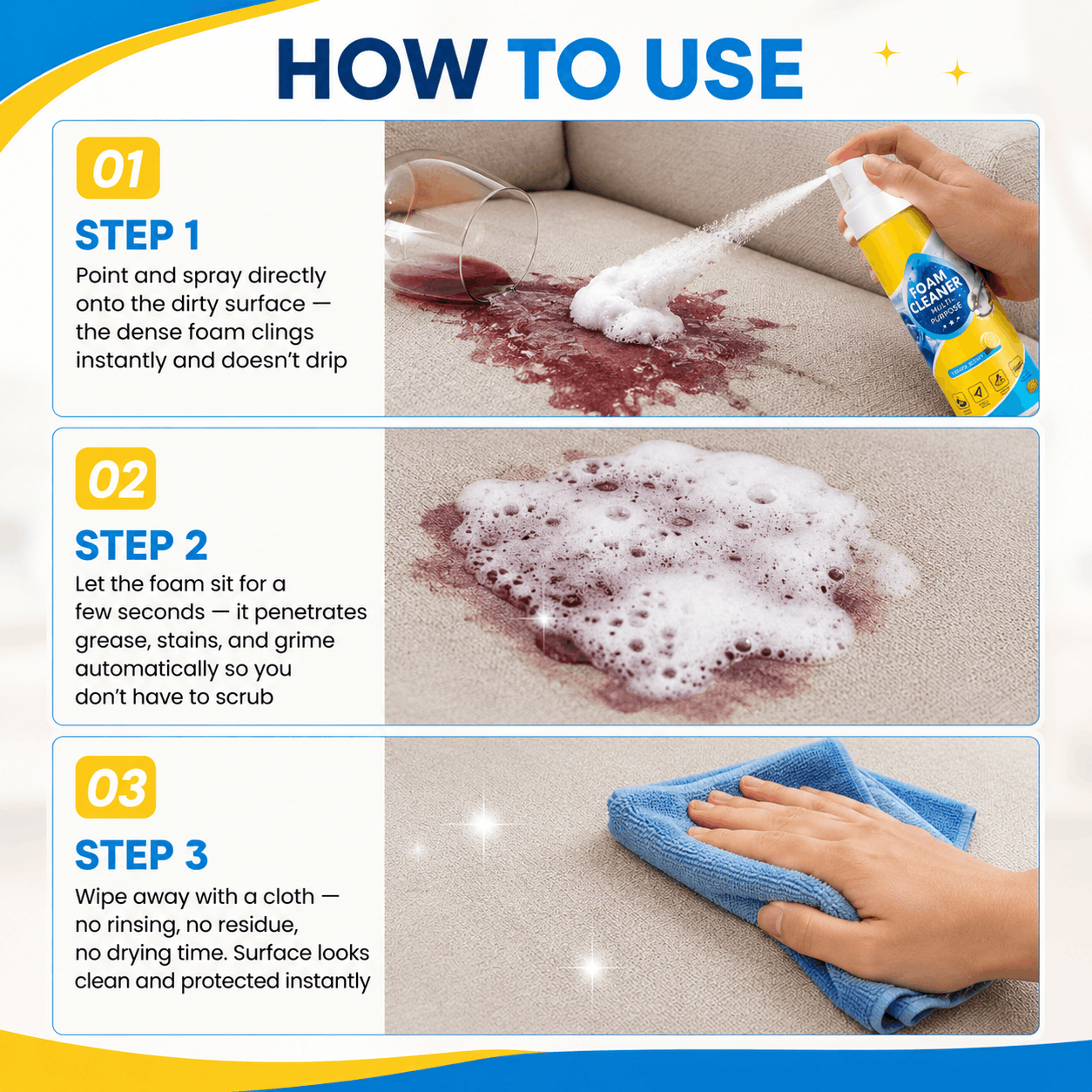🔥Last Day 60% OFF🔥 Foam No-Rinse Cleaner — Spray, Wipe & Done