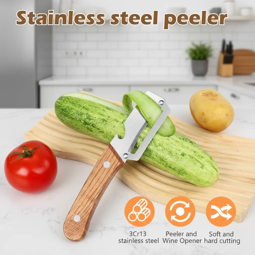 🔥Foodsaver@ Wooden-Handled Stainless Steel Shredder and Peeler (Offer)